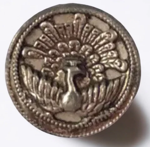 Antique Victorian RARE Metal Cut Steel Ornate PEACOCK Picture Button Small Cover