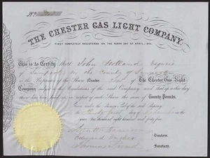 Chester Gas Light Co., una acción, £20 pagados, 1845 - Imagen 1 de 1