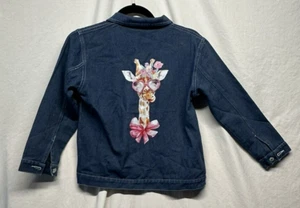Unbranded Denim Stretch Distressed Jacket Giraffe Graphics Girls Size 14 Retro - Picture 1 of 13