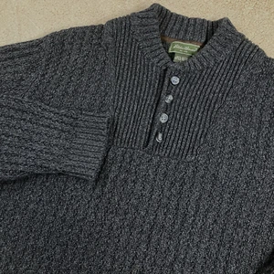 Vintage Eddie Bauer Herren L grau schwerer Zopfmuster Langarm Henley Pullover - Bild 1 von 7