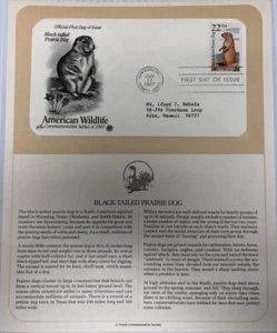 American Wildlife Mail Cover FDC & Info Sheet Black-tailed Prairie Dog 1987 - Picture 1 of 3