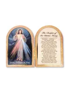 Divine Mercy Folding Prayer Plaque - Wooden with Gold Highlights - Picture 1 of 1