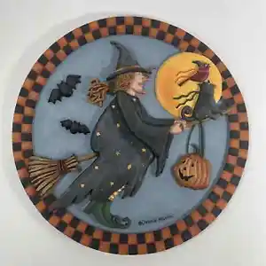 Debbie Mumm Broomhilda 3D Stepping Stone Wall Plaque Halloween Witch 2001 12'' - Picture 1 of 9