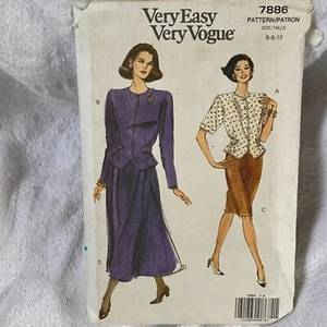 Vintage 80s VOGUE Pattern 7639 peplum Top and Skirt 6-8-10 - Picture 1 of 2