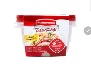 Set of 2 Rubbermaid Take Along Round Plastic Storage Bowls w Red Lids BPA FREE - Picture 1 of 3