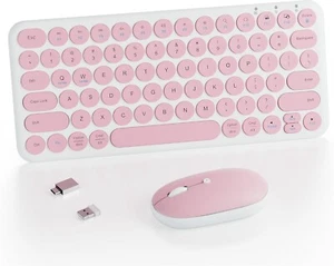 ✨ Cloud-W Mini Wireless Keyboard & Mouse Combo - Pink & White - Retro Chic ✨ - Picture 1 of 8