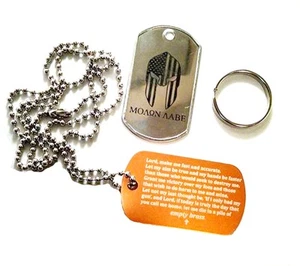 Engraved Military Dog Tags (2) with Don't Tread on Me, Molon Labe, & Prayer - Picture 1 of 2