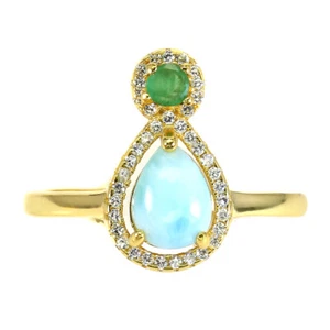 Sommer 925 Silberring Perle Larimar 8x6mm Smaragd Edelstein Schmuck 9.5 - Bild 1 von 9