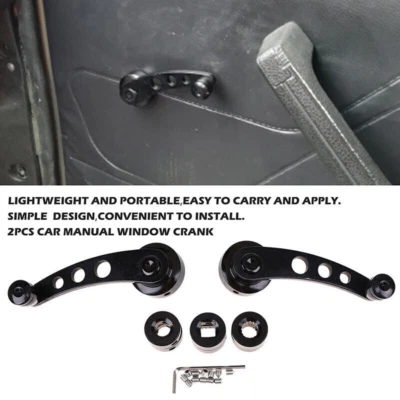 2Pcs Billet Black Aluminum Manual Car SUV Window Door Winder Glass Handle Crank Foto 1 de 4