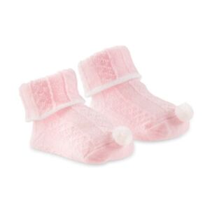 Mud Pie E1 Baby Girl Pink Pom Cable Knit Socks 0-12M 11040085