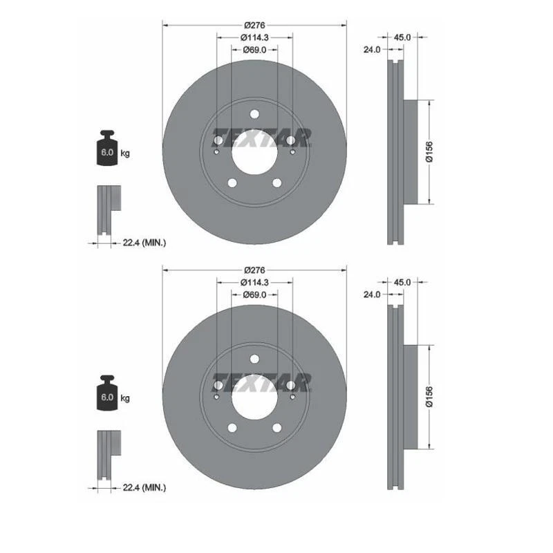 2X Textar 92110700 Disque De Frein 276 Mm Pour Mitsubishi Galant VI Eclipse FTO - Photo 1/1