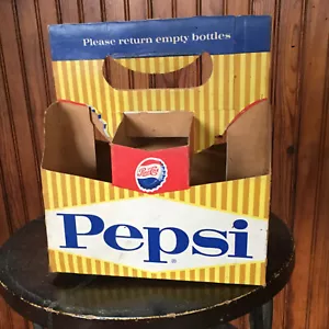 Vintage 1951 Cardboard Pepsi Carton Say Pepsi, Please 6 Pack Yellow Blue Red - Picture 1 of 8