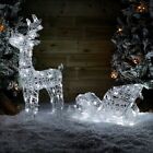 70cm Soft Acrylic Flashing LED Reindeer and Sleigh with Timer in Cool White