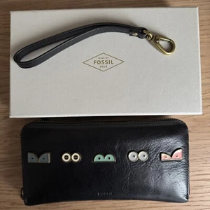 Fossil Geldbeutel Damen Schwarz Leder Mit Muster In Der Originalverpackung - Bild 1 von 10