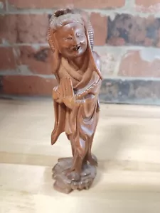 Vintage Antique Carved Rose Wood Chinese Deity Immortal Sculpture Taoist - Picture 1 of 5