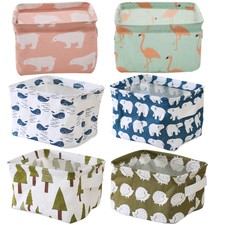  6pcs Cotton Linen Basket Sundries Storage Box Simple Desktop Organizer