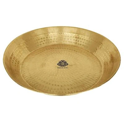 Handmade Brass Hammered Design Kitchenware Serving Food Platter Parat 14'' Gold - Image 1 of 3