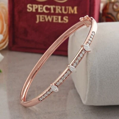 0.85 Ct Marquise Lab Grown CVD Diamond Bangle 18k Rose Solid Gold Bracelet Gift - Image 1 of 4