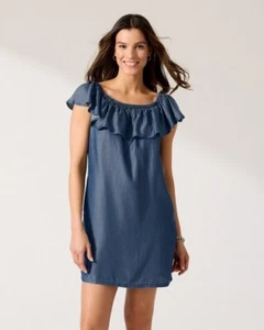NEW $ 118 Tommy Bahama Women’s Chambray Off The Shoulder Dress Pockets Small - Picture 1 of 24