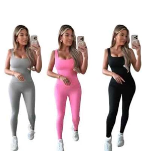 Women's Fitness Two Piece Gym Set Slim Fit Tank Top And Legging Coordinate Set - Picture 1 of 9
