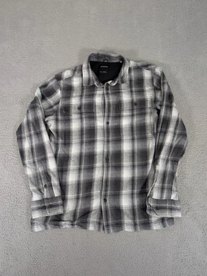 prAna Shirt Mens Medium Gray Black White Plaid Organic Cotton Flannel Lined - Image 1 of 4