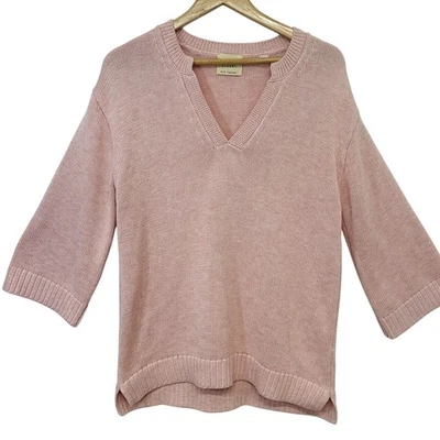 Elie Tahari 毛衣女式中号 V 领超大粉色 3/4 袖粘纤羊毛 — 第 1/4 张图片