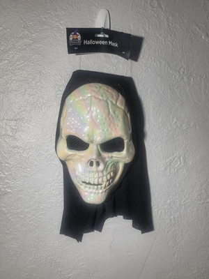 Хэллоуин белый переливающийся череп маска с капюшоном - взрослый новый с Ярлыками - Изображение 1 из 3