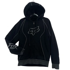 FOX Sasquatch Hoodie Jacket Mens Sz Medium Fur Lined Vintage Y2K Racing Black - Picture 1 of 9