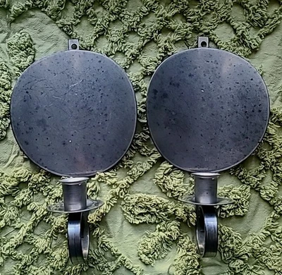 2 Vintage Candle Wall Sconces Brushed Nickel Metal Arts And Crafts Americana 10" - Image 1 of 4