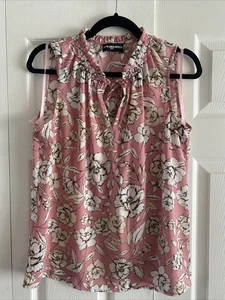 Karl Lagerfeld Womens Small Pink Floral Sleeveless Bouse Pearl Beaded - Picture 1 of 6