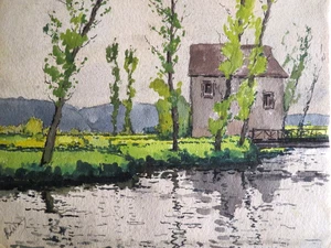 Robert LALOUE 1884-1929 DESSIN AQUARELLE PAYSAGE RIVIERE REFLETS EAU 1910 b - Picture 1 of 5
