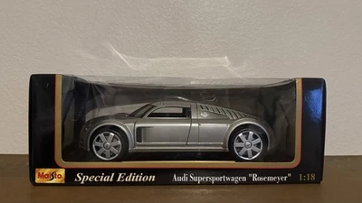 MAISTO 1998 Plateado AUDI SUPERSPORTWAGEN ROSEMEYER Escala 1:18 DIECAST Coche en Base Foto 1 de 3