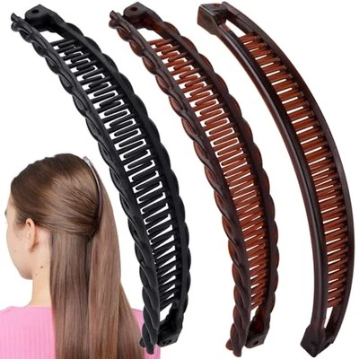 3Pcs Large Banana Hair Clips, Vintage Claw Clip Brown, Black, 3pcs, 2 styles - Image 1 of 4