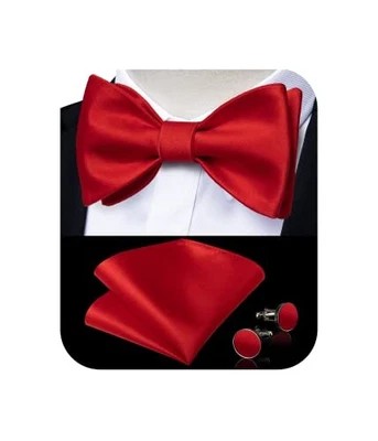  Bow Ties for Men Self Tie Bow Tie and Pocket Square Set Adjustable Solid Red - Image 1 of 4
