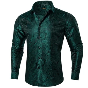 CAMISA DE HOMBRE DiBanGu Seda Paisley Verde Esmeralda Talla Extra Grande XL ABOTONADA NUEVA - Imagen 1 de 2