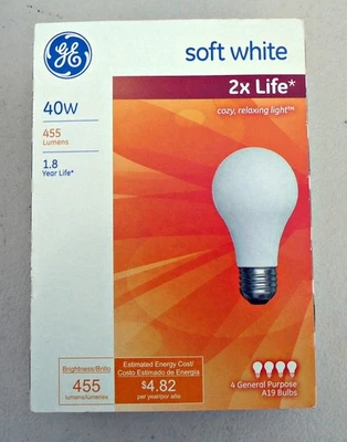 2  GE Light Bulbs - Soft White 40 Watt 2X Life Medium Base  1/2 Pack - Image 1 of 2