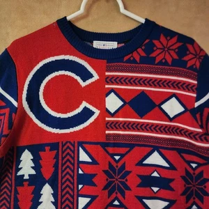 Chicago Cubs Sweater By Klew Men Medium Red Blue Crewneck Knit Ugly Christmas  - Picture 1 of 7