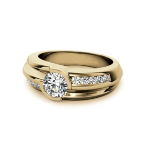 Mens 18K Yellow Gold Engagement Ring 1.05 Ct Round Lab Created Diamond Band 8 MM - Picture 1 of 12
