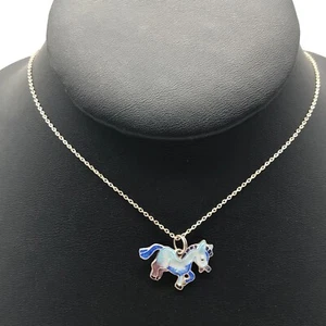 925 Italy Sterling Silver Vintage Blue Purple Enamel Pony Horse Pendant Necklace - Picture 1 of 3