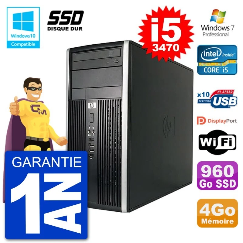 PC HP 6300 MT Intel Core i5-3470 RAM 4Go SSD 960Go Graveur DVD Wifi W7 - Bild 1 von 1