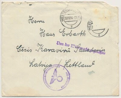 130006, Interniertenpost, Lettland Auslandsnachrichtenprüfstelle Königsberg 1939 - Bild 1 von 4