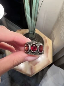anello argento 3 pietre melograno marchese misura 8 - Foto 1 di 5