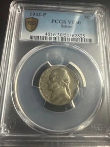 1942 P mint mark war nickel graded by pcgs VF30 Type 2 Nickel - Picture 1 of 1