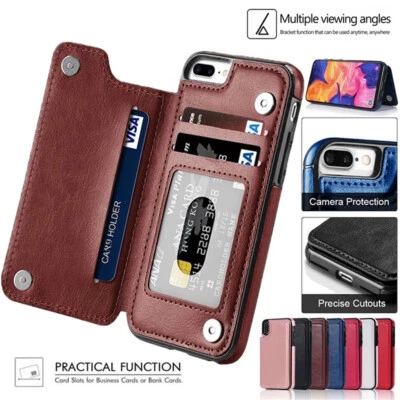 Leather Flip Card Holder Cover Case For iPhone 16 15 14 13 12 11 Pro Xs Max Xr X - Image 1 of 4