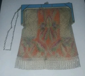 Antica borsa donna maglia oro e multicolore circa anni 20 Whitting & Davis - Foto 1 di 1