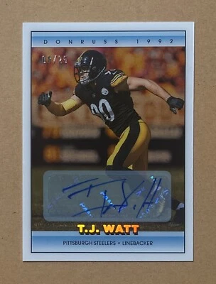2022 Panini Clearly Donruss #92-20 T.J. Watt 1992 Retro Autograph Auto #08/25 - Image 1 of 2