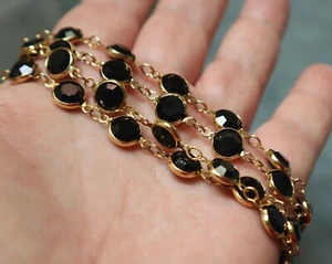 Swarovski Bezel Set Black Glass Stones Necklace 36" - Picture 1 of 6