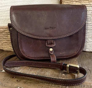 Gianni Conti Distressed Leather Cross Body Saddle Bag Mahogany Flap Front Italy - Picture 1 of 20