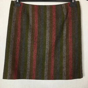 Boden Mini Skirt British Tweed By Moon Wool Multicolour Herringbone Stripe 16 L - Picture 1 of 7