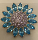 Givenchy Vintage Flower Brooch Silver Tone Pin Blue Lavender Rhinestones Stunner